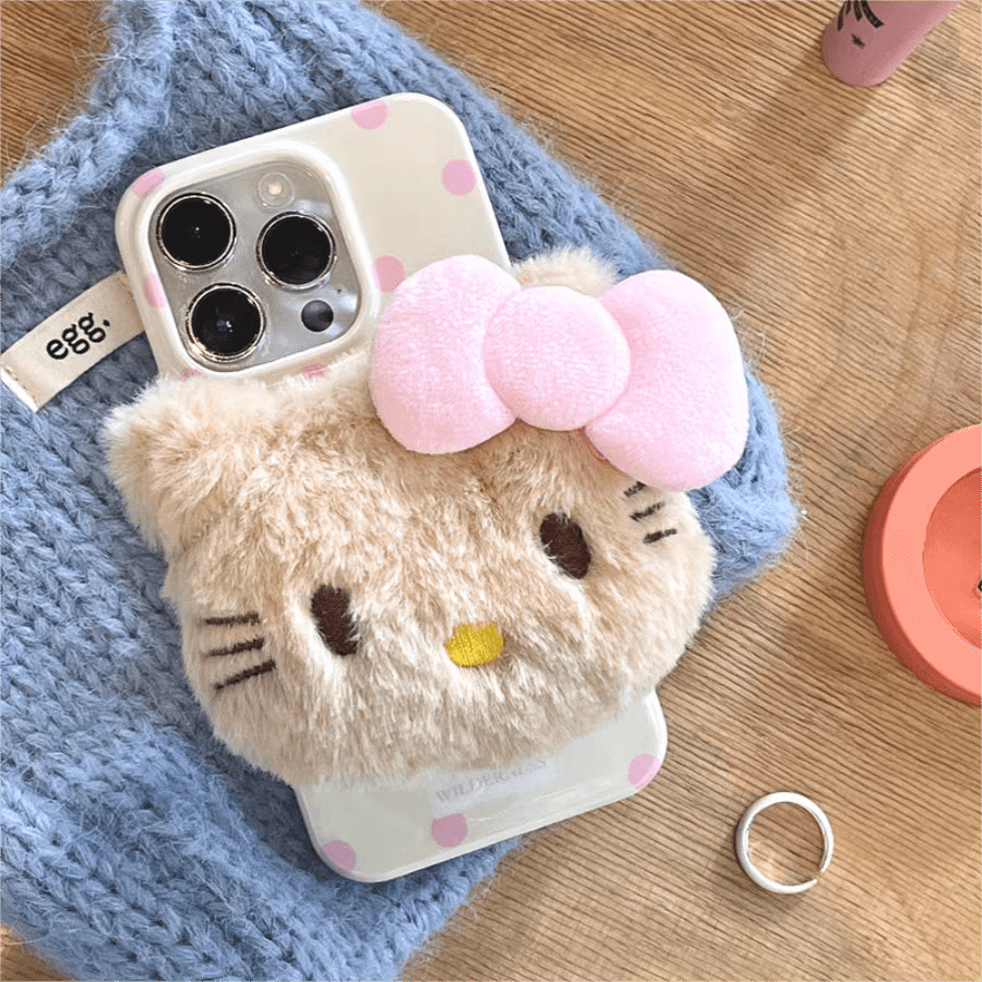 Cute Plush Hello Kitty Stand iPhone Case - ArtGalleryZen