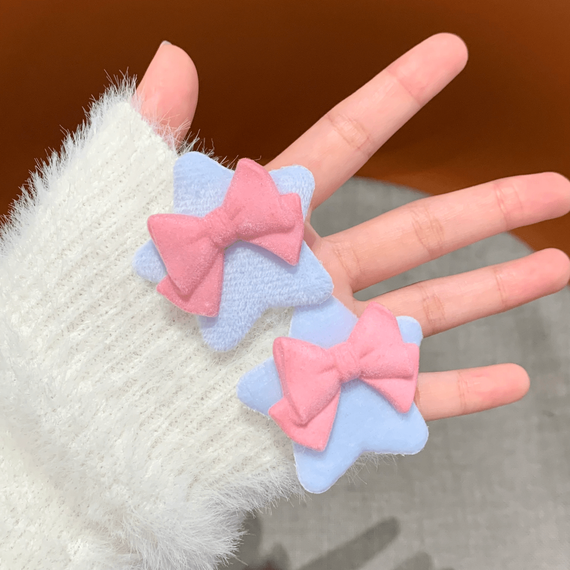 Cute Plush Star Bowknot Hair Clip Set - ArtGalleryZen