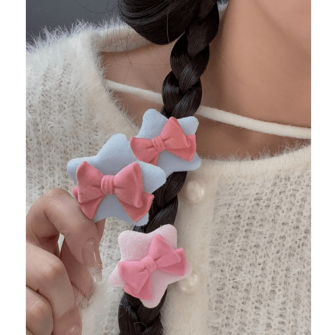 Cute Plush Star Bowknot Hair Clip Set - ArtGalleryZen