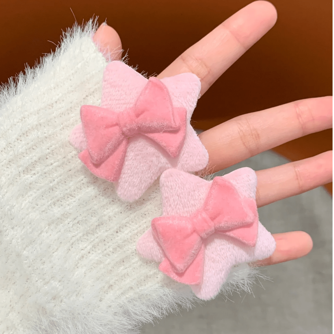 Cute Plush Star Bowknot Hair Clip Set - ArtGalleryZen