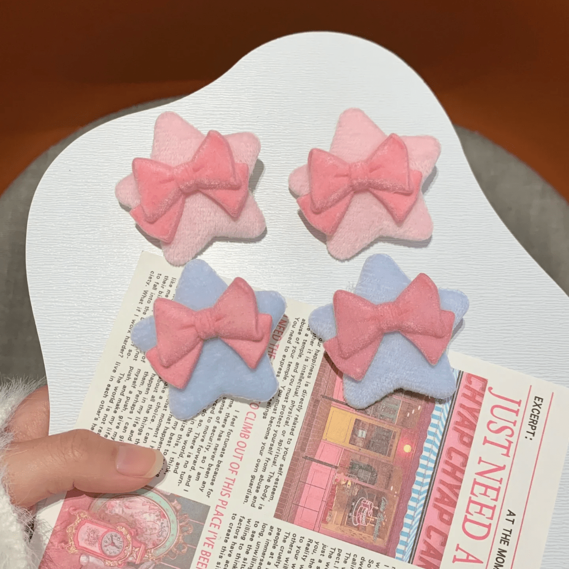 Cute Plush Star Bowknot Hair Clip Set - ArtGalleryZen