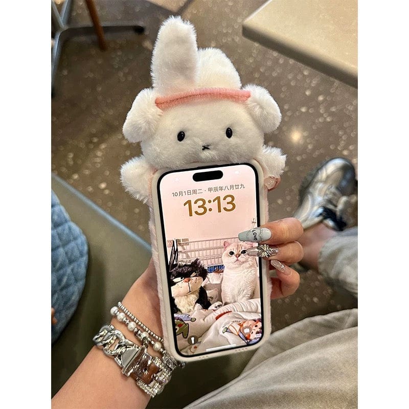 Cute Rabbit Plush Furry iPhone Case - ArtGalleryZen