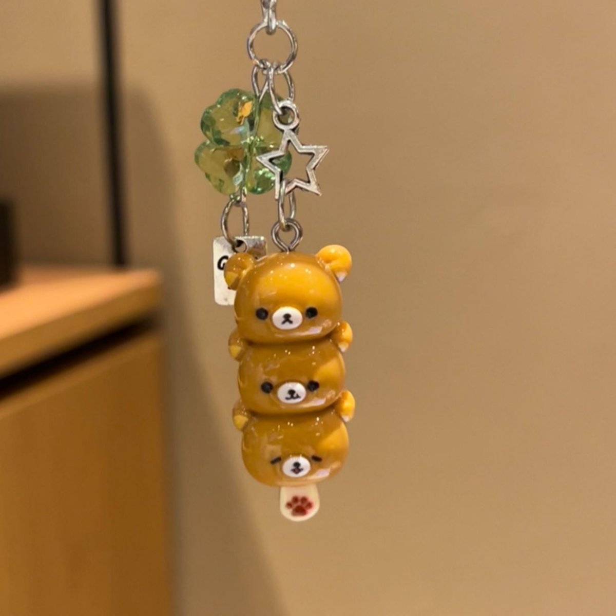 Cute Rilakkuma Lucky Clover Keychain Phone Strap - ArtGalleryZen