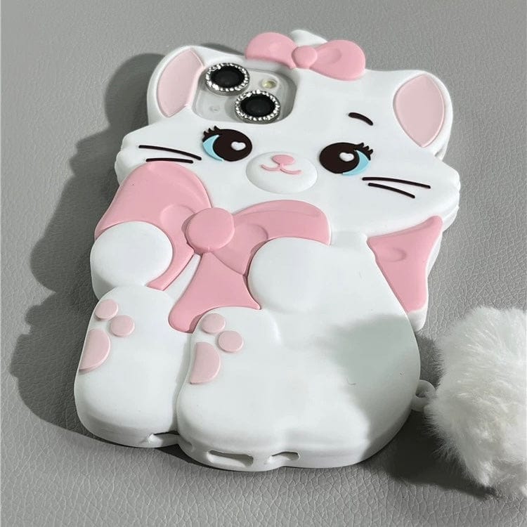 Cute Sanrio Marie Kitten Silicone iPhone Case With Plush Accessories