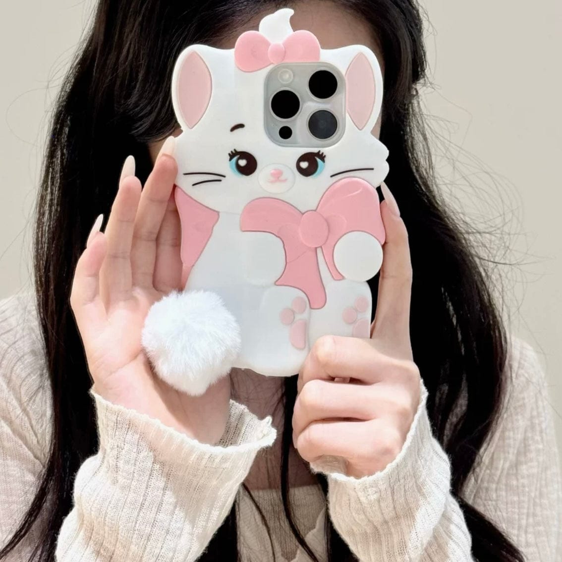 Cute Sanrio Marie Kitten Silicone iPhone Case With Plush Accessories