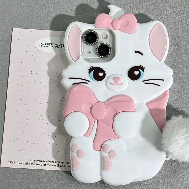 Cute Sanrio Marie Kitten Silicone iPhone Case With Plush Accessories