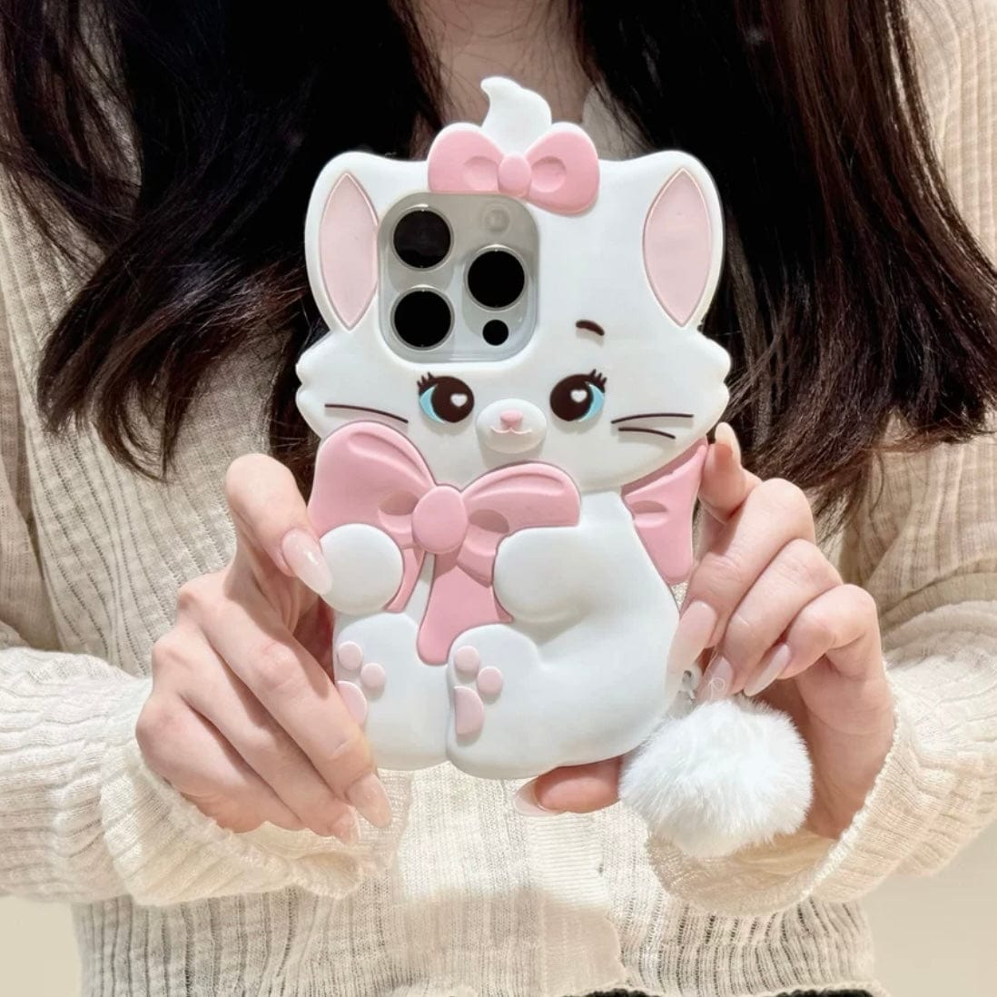 Cute Sanrio Marie Kitten Silicone iPhone Case With Plush Accessories