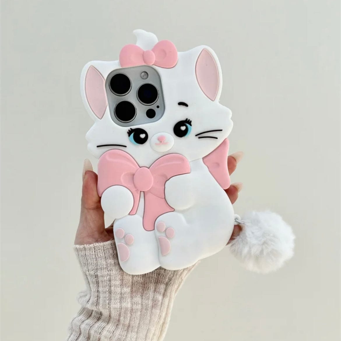 Cute Sanrio Marie Kitten Silicone iPhone Case With Plush Accessories