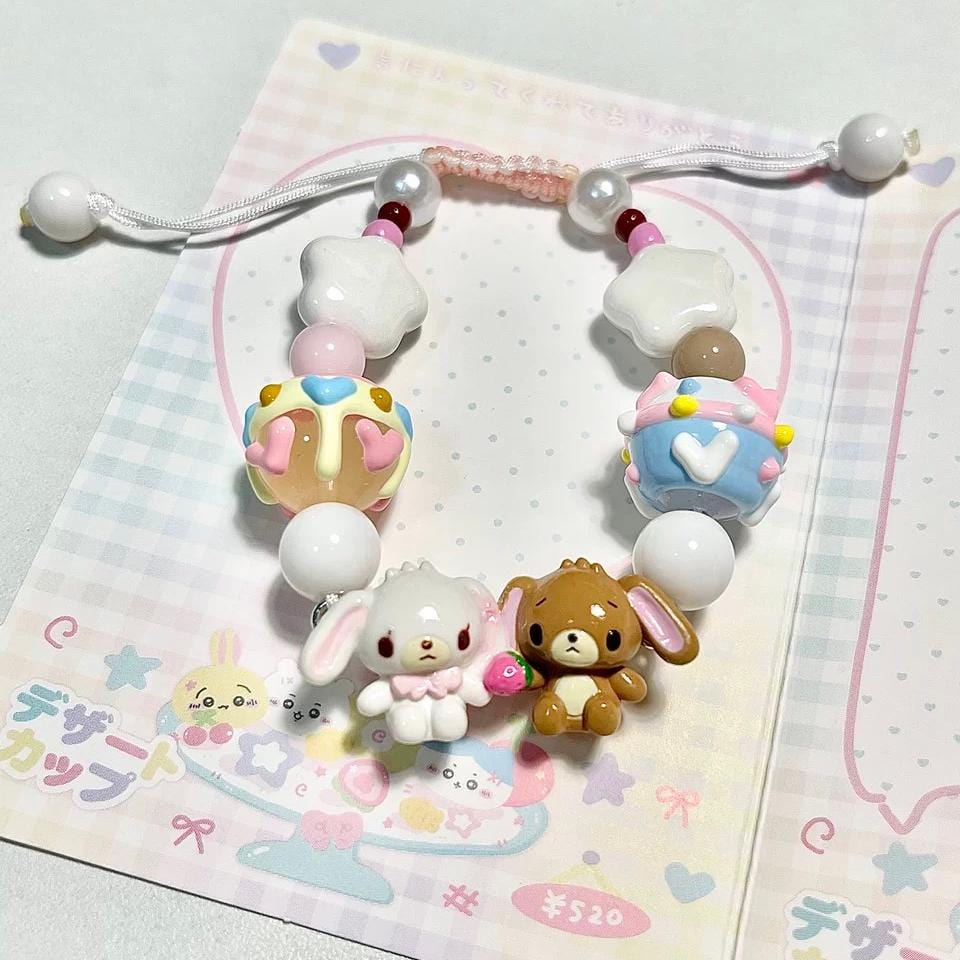 Cute Sanrio Sugarbunnies Cupcake Glass Bead Chain Bracelet