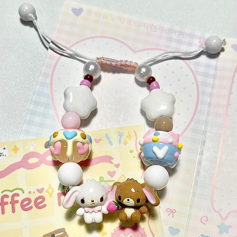 Cute Sanrio Sugarbunnies Cupcake Glass Bead Chain Bracelet