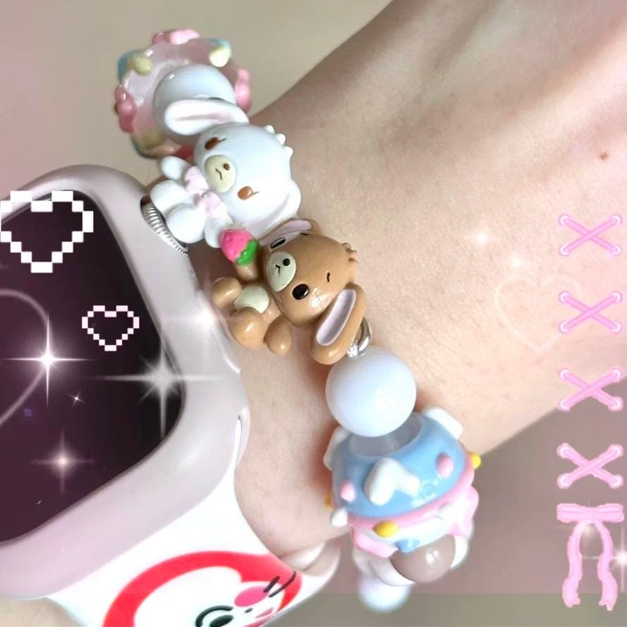 Cute Sanrio Sugarbunnies Cupcake Glass Bead Chain Bracelet