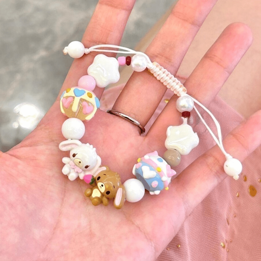 Cute Sanrio Sugarbunnies Cupcake Glass Bead Chain Bracelet