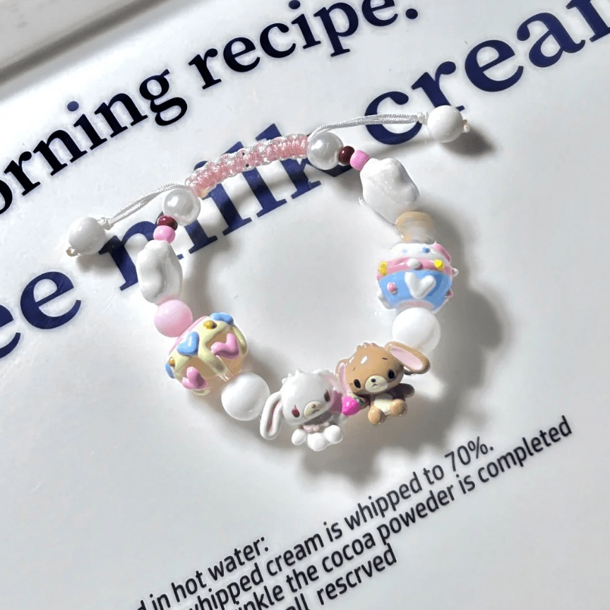 Cute Sanrio Sugarbunnies Cupcake Glass Bead Chain Bracelet