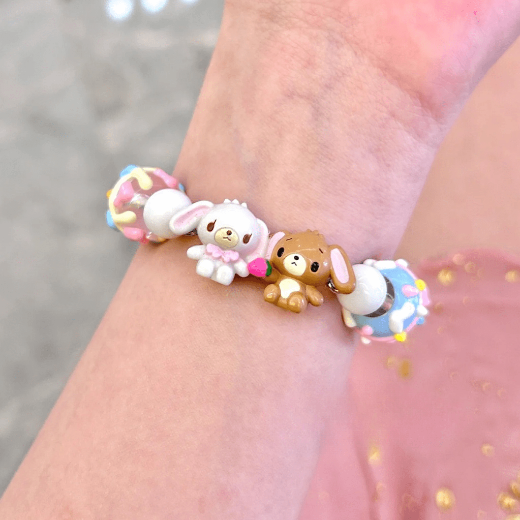 Cute Sanrio Sugarbunnies Cupcake Glass Bead Chain Bracelet