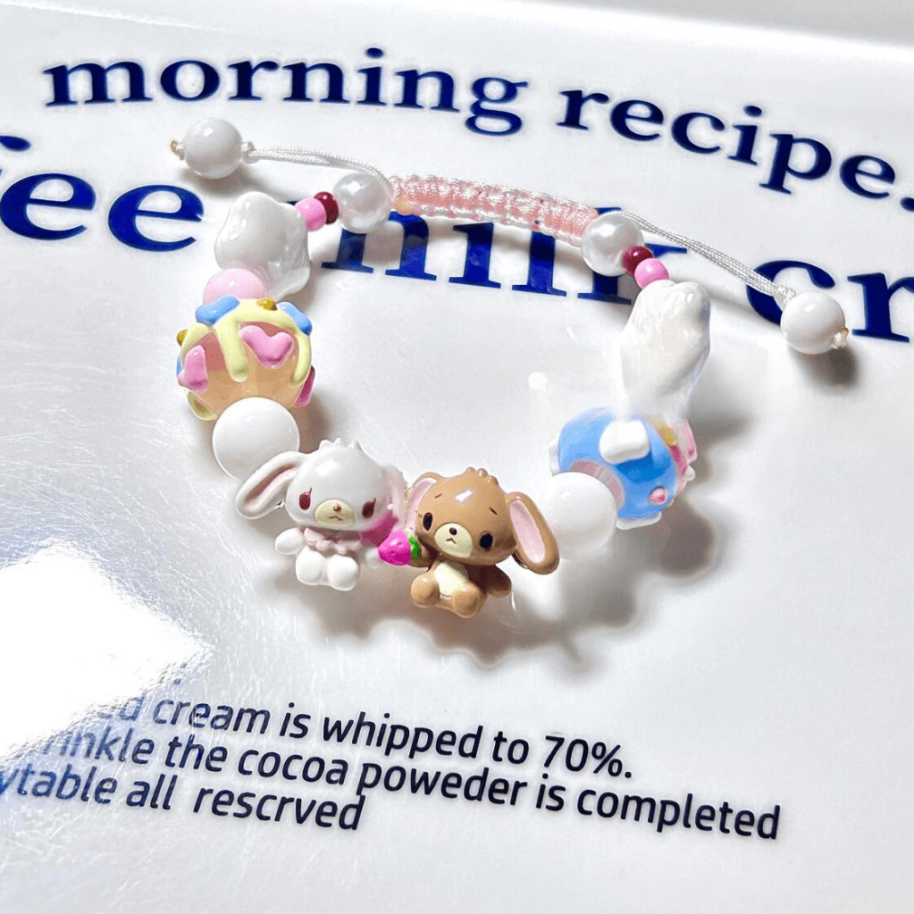 Cute Sanrio Sugarbunnies Cupcake Glass Bead Chain Bracelet