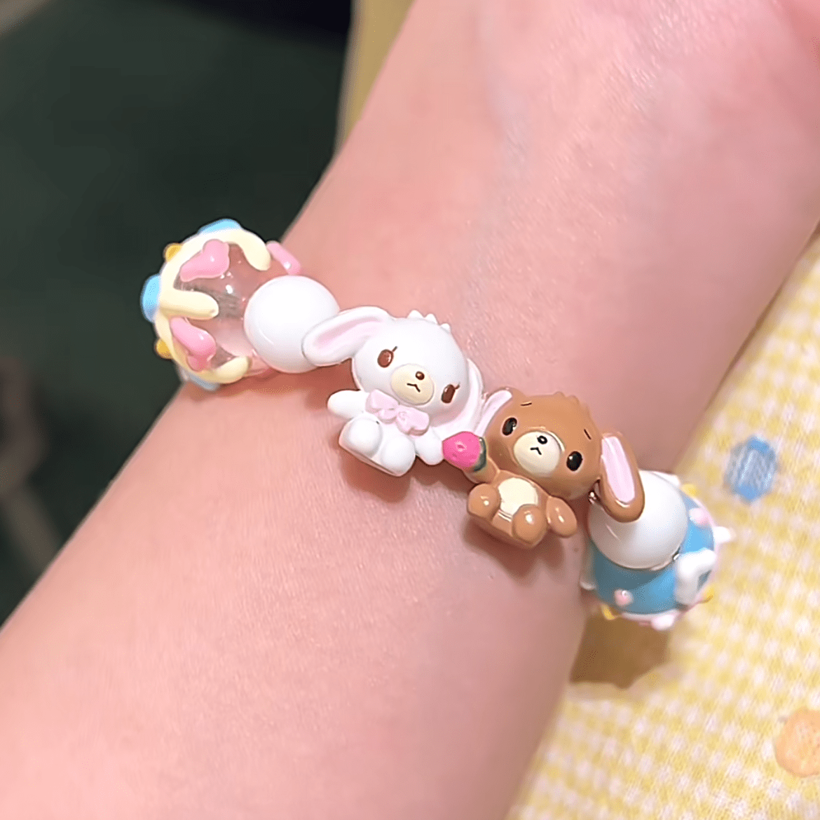 Cute Sanrio Sugarbunnies Cupcake Glass Bead Chain Bracelet