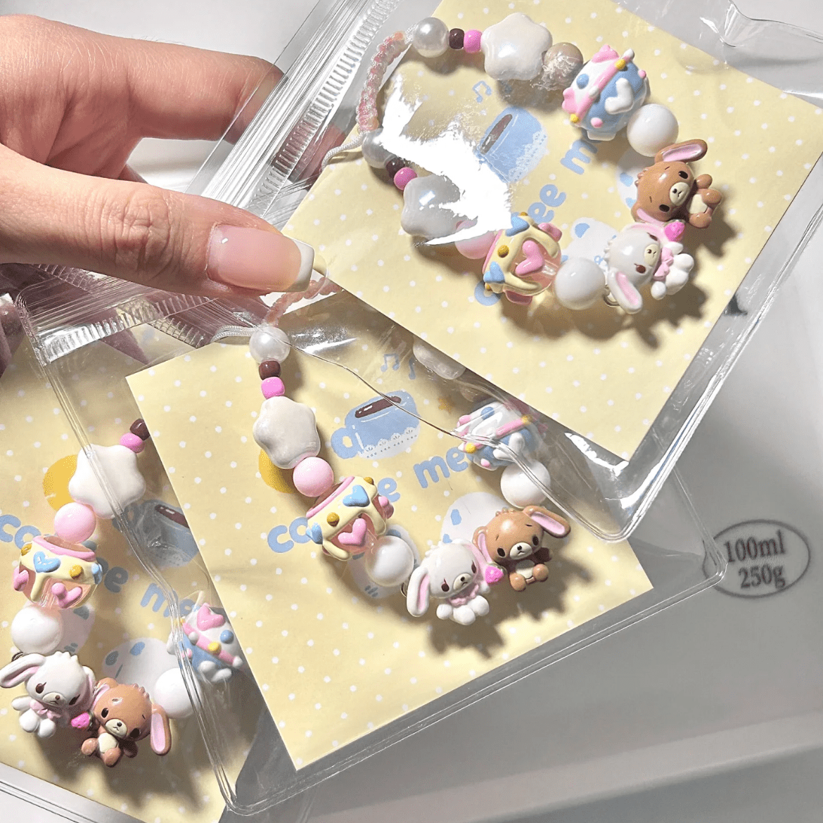 Cute Sanrio Sugarbunnies Cupcake Glass Bead Chain Bracelet