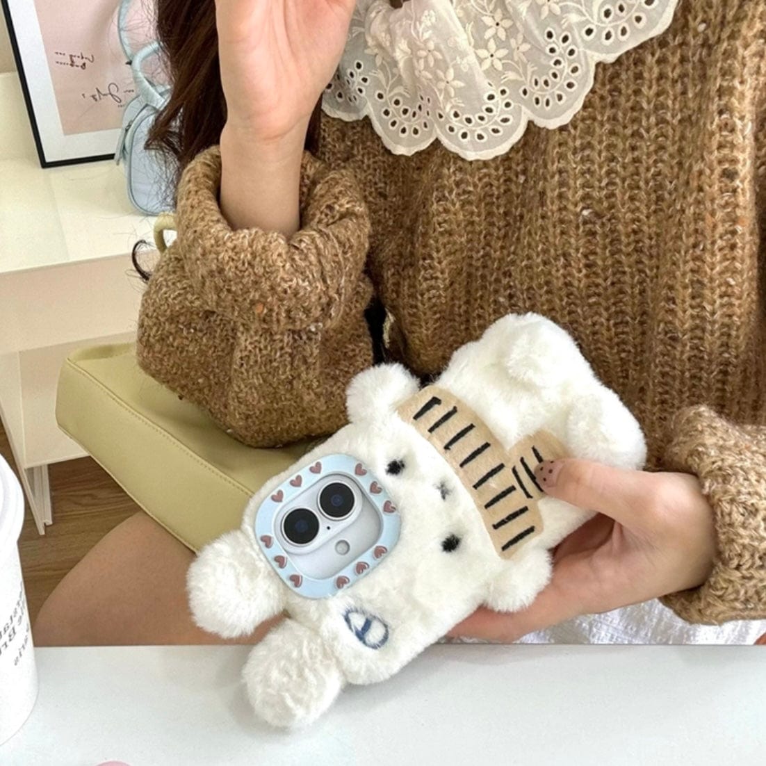 Cute Scarf Bunny Bear Plush iPhone Case - ArtGalleryZen