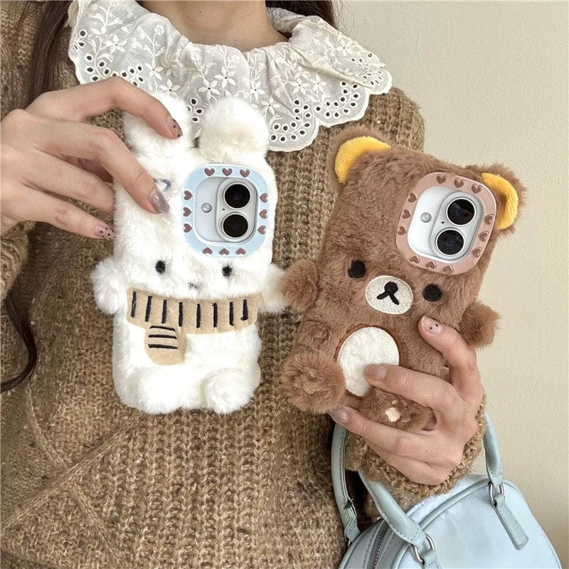 Cute Scarf Bunny Bear Plush iPhone Case - ArtGalleryZen