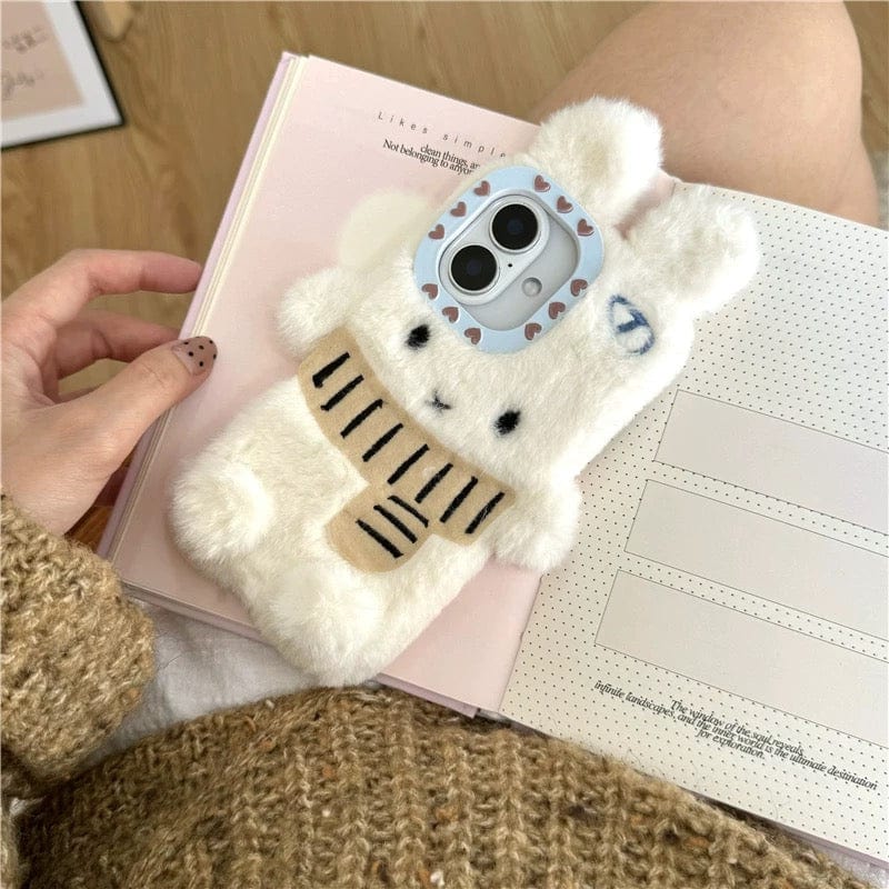 Cute Scarf Bunny Bear Plush iPhone Case - ArtGalleryZen