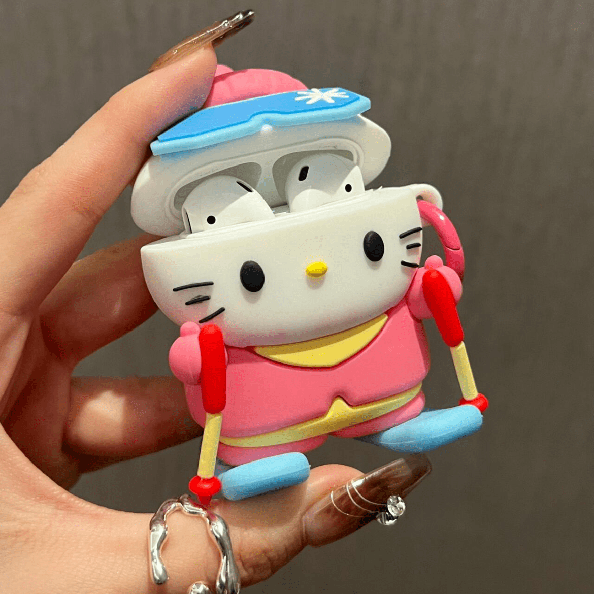 Cute Skiing Sanrio Hello Kitty Silicone AirPods Earphone Case