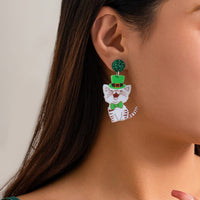 Thumbnail for Cute Smiling Kitten Dangle Earrings - ArtGalleryZen