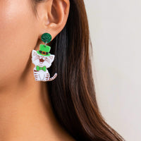 Thumbnail for Cute Smiling Kitten Dangle Earrings - ArtGalleryZen