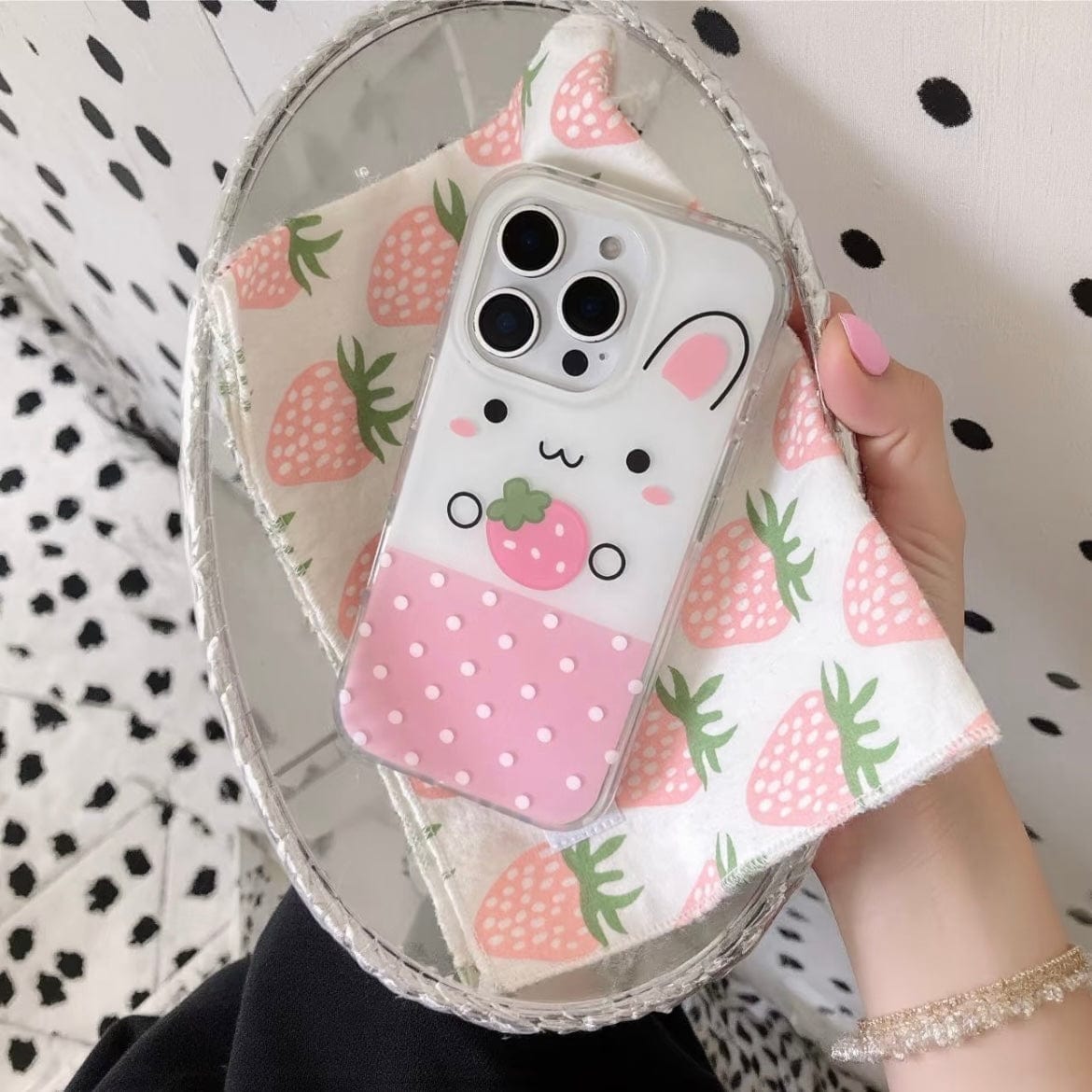 Cute Strawberry Bunny iPhone Case - ArtGalleryZen