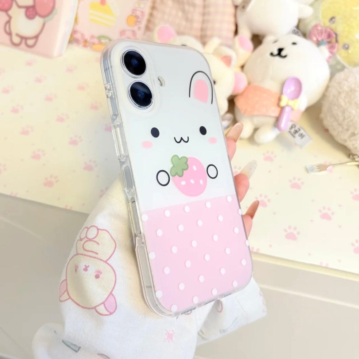 Cute Strawberry Bunny iPhone Case - ArtGalleryZen