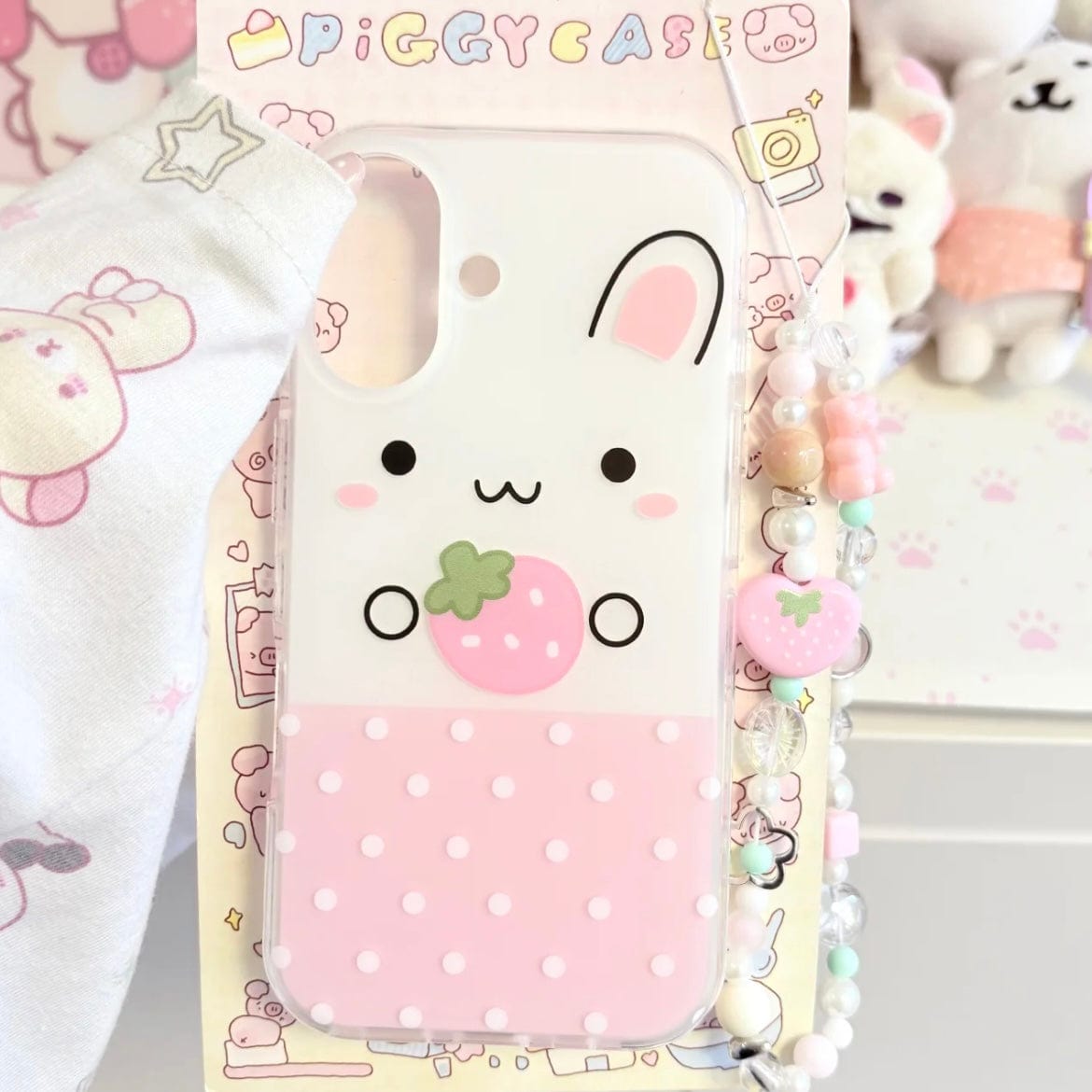 Cute Strawberry Bunny iPhone Case - ArtGalleryZen