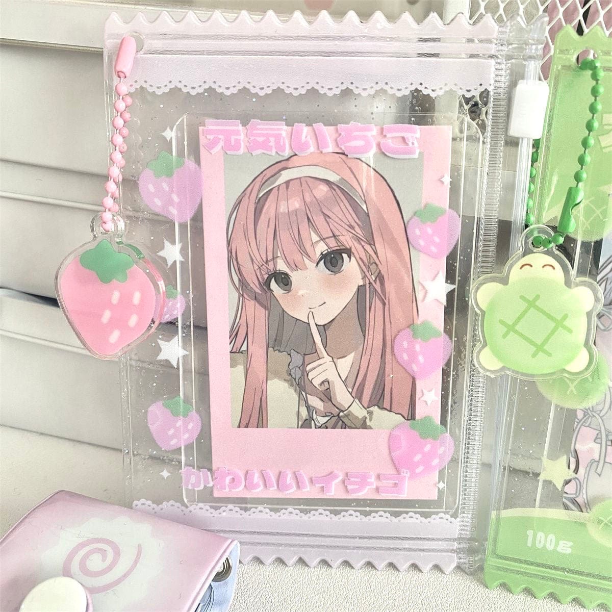 Cute Strawberry Lucky Clover Candy Bag Kpop Keychain Photocard Holder - ArtGalleryZen