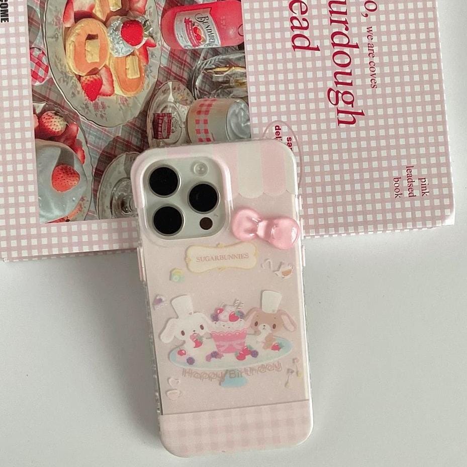 Cute Sugarbunnies 3D Bowknot iPhone Case - ArtGalleryZen