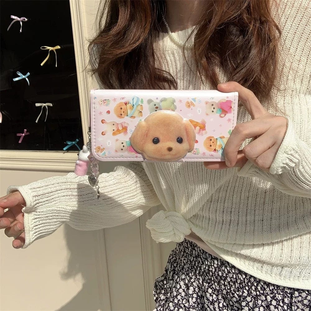 Cute Sylvanian Families Leather Flip iPhone Case With Charm - ArtGalleryZen