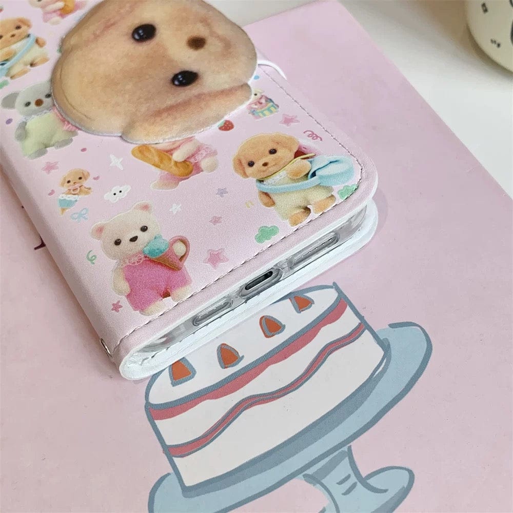 Cute Sylvanian Families Leather Flip iPhone Case With Charm - ArtGalleryZen