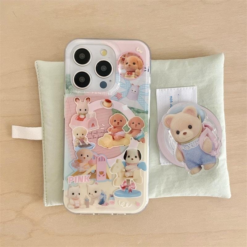 Cute Sylvanian Families Magnetic Stand iPhone Case - ArtGalleryZen