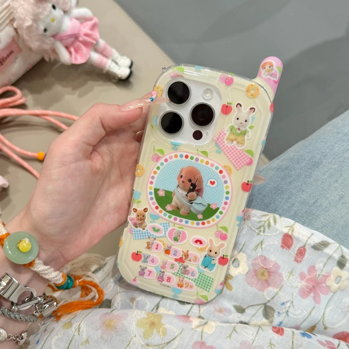 Cute Sylvanian Families Phone Shaped iPhone Case With Charm - ArtGalleryZen