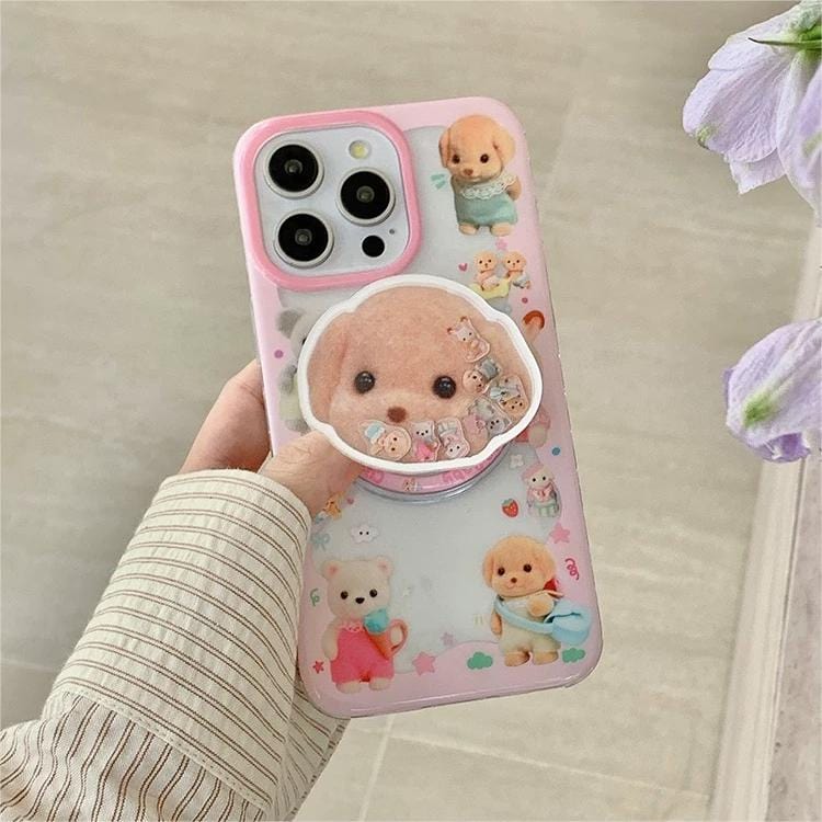 Cute Sylvanian Families Puppy Shaker Magnetic Stand iPhone Case - ArtGalleryZen