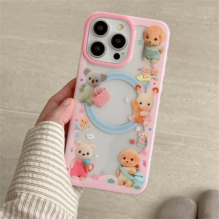 Cute Sylvanian Families Puppy Shaker Magnetic Stand iPhone Case - ArtGalleryZen