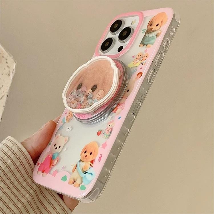 Cute Sylvanian Families Puppy Shaker Magnetic Stand iPhone Case - ArtGalleryZen