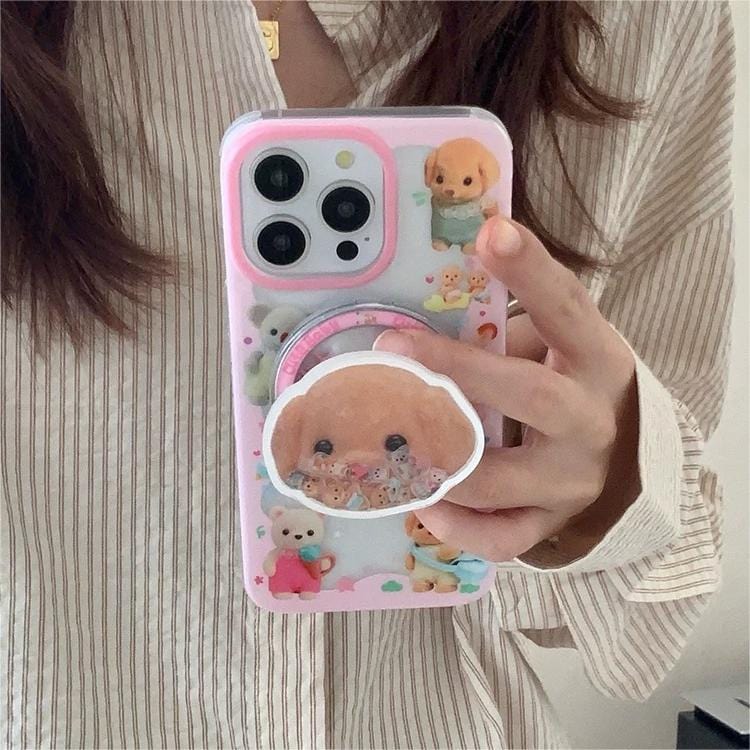 Cute Sylvanian Families Puppy Shaker Magnetic Stand iPhone Case - ArtGalleryZen
