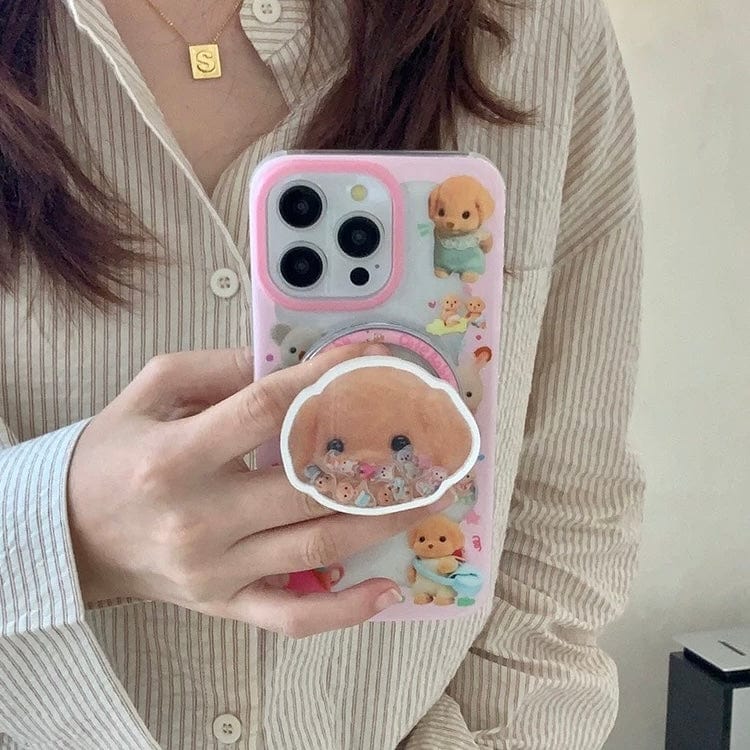 Cute Sylvanian Families Puppy Shaker Magnetic Stand iPhone Case - ArtGalleryZen