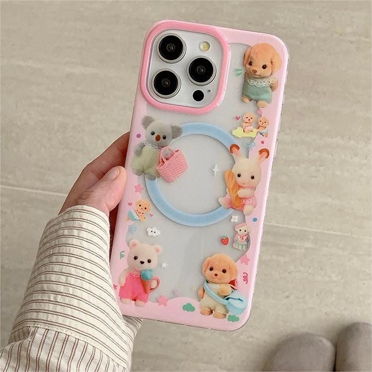 Cute Sylvanian Families Puppy Shaker Magnetic Stand iPhone Case