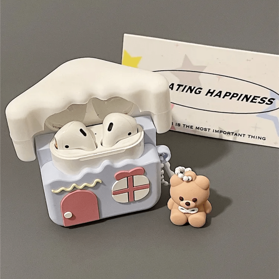Cute Teddy Bear House AirPods Earphone Case - ArtGalleryZen
