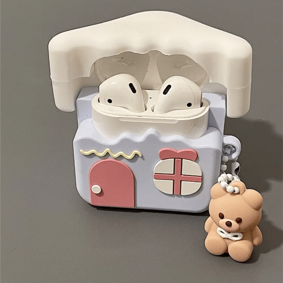 Cute Teddy Bear House AirPods Earphone Case - ArtGalleryZen