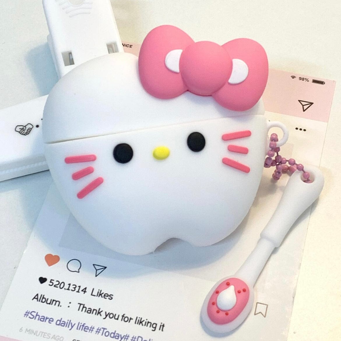 Cute Teeth Hello Kitty AirPods Earphone Case With Charm