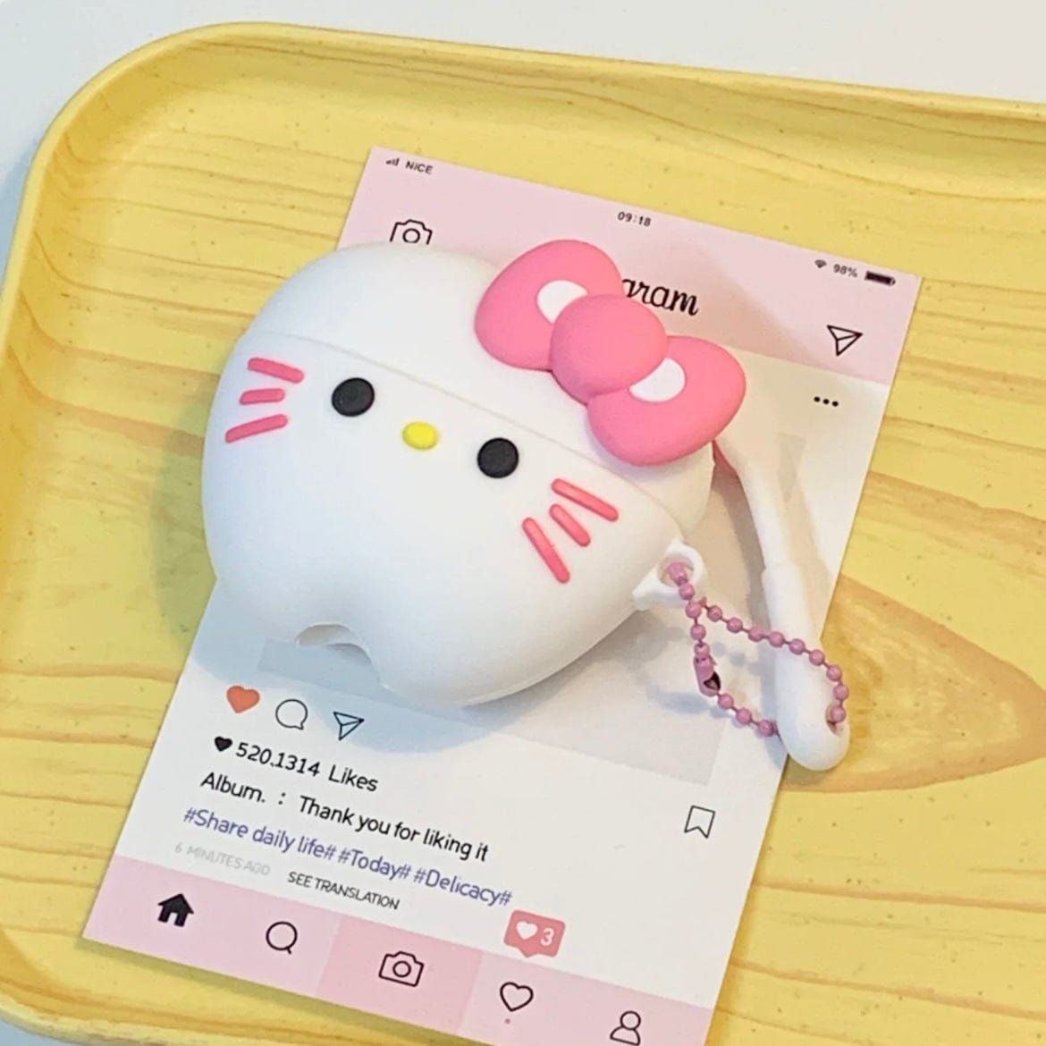 Cute Teeth Hello Kitty AirPods Earphone Case With Charm