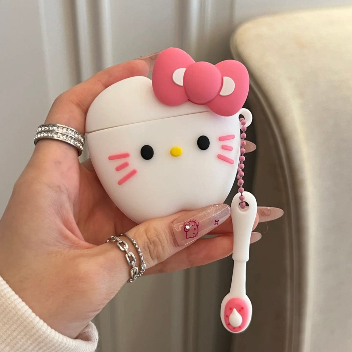 Cute Teeth Hello Kitty AirPods Earphone Case With Charm