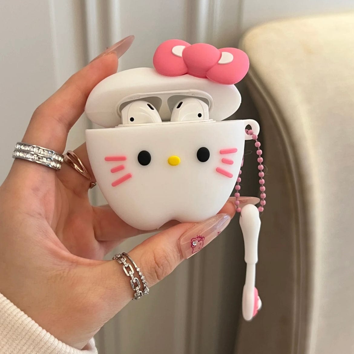 Cute Teeth Hello Kitty AirPods Earphone Case With Charm