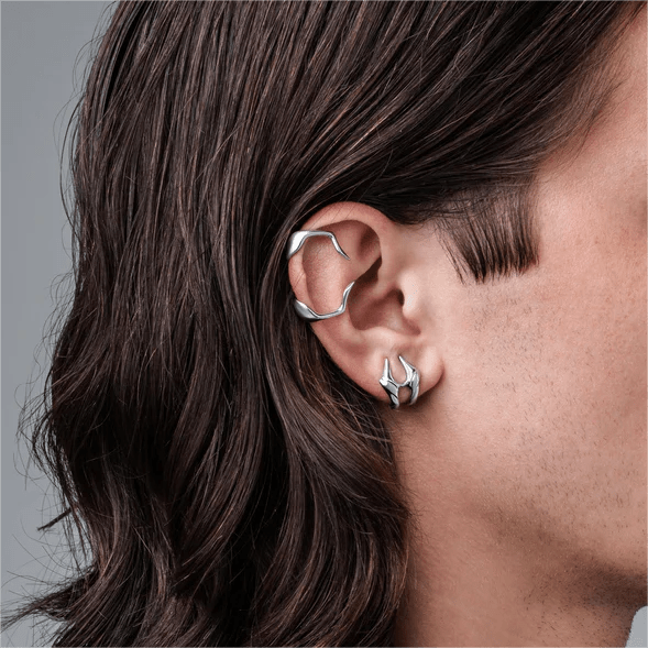 Cyberpunk 2Pcs Geometric Pattern Stackable Non Piercing Lip Cuff Set - ArtGalleryZen