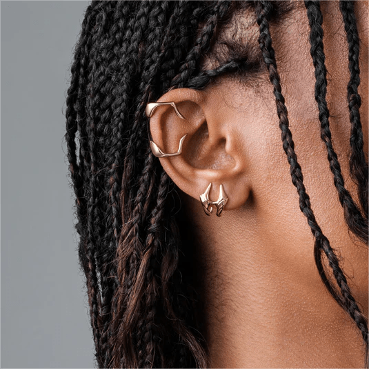 Cyberpunk 2Pcs Geometric Pattern Stackable Non Piercing Lip Cuff Set - ArtGalleryZen